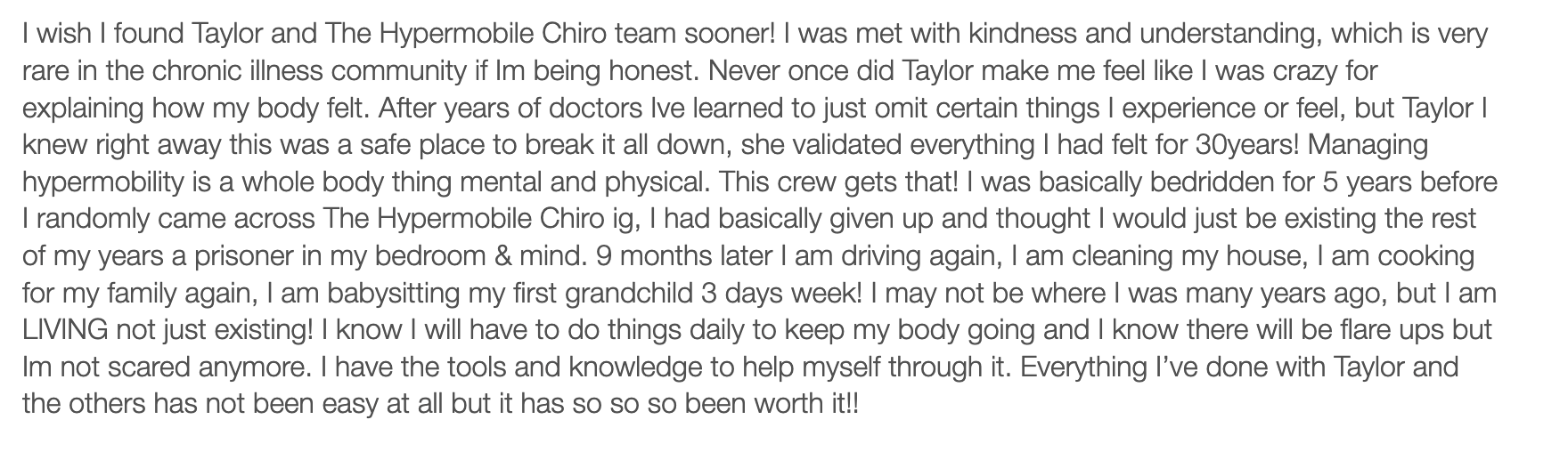 Amanda's full testimonial about finding Taylor and The Hypermobile Chiro team